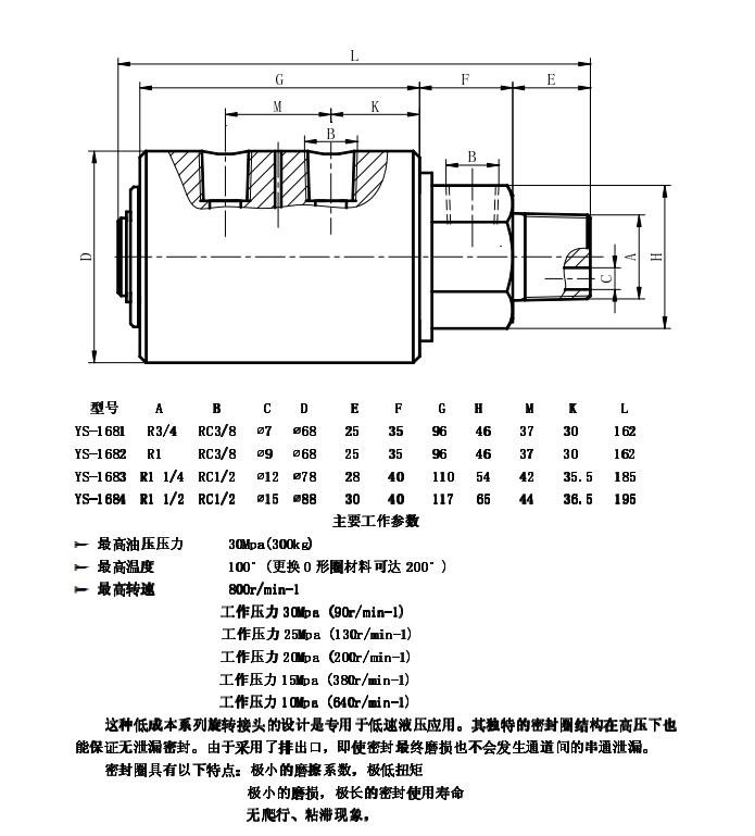 卷土机用旋转接头技术参数